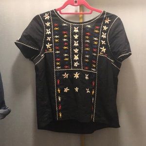 Madewell embroidered blouse with tie back